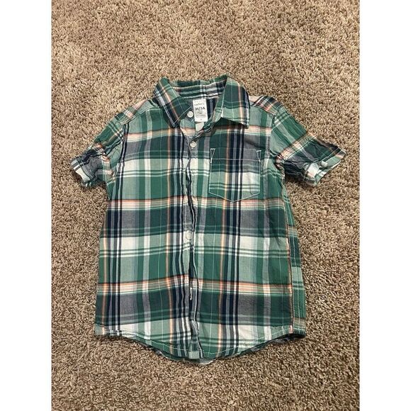 Carters Boys 3T Plaid Button-Up Shirts Lot Long Sleeve Casual Orange - Picture 4 of 7